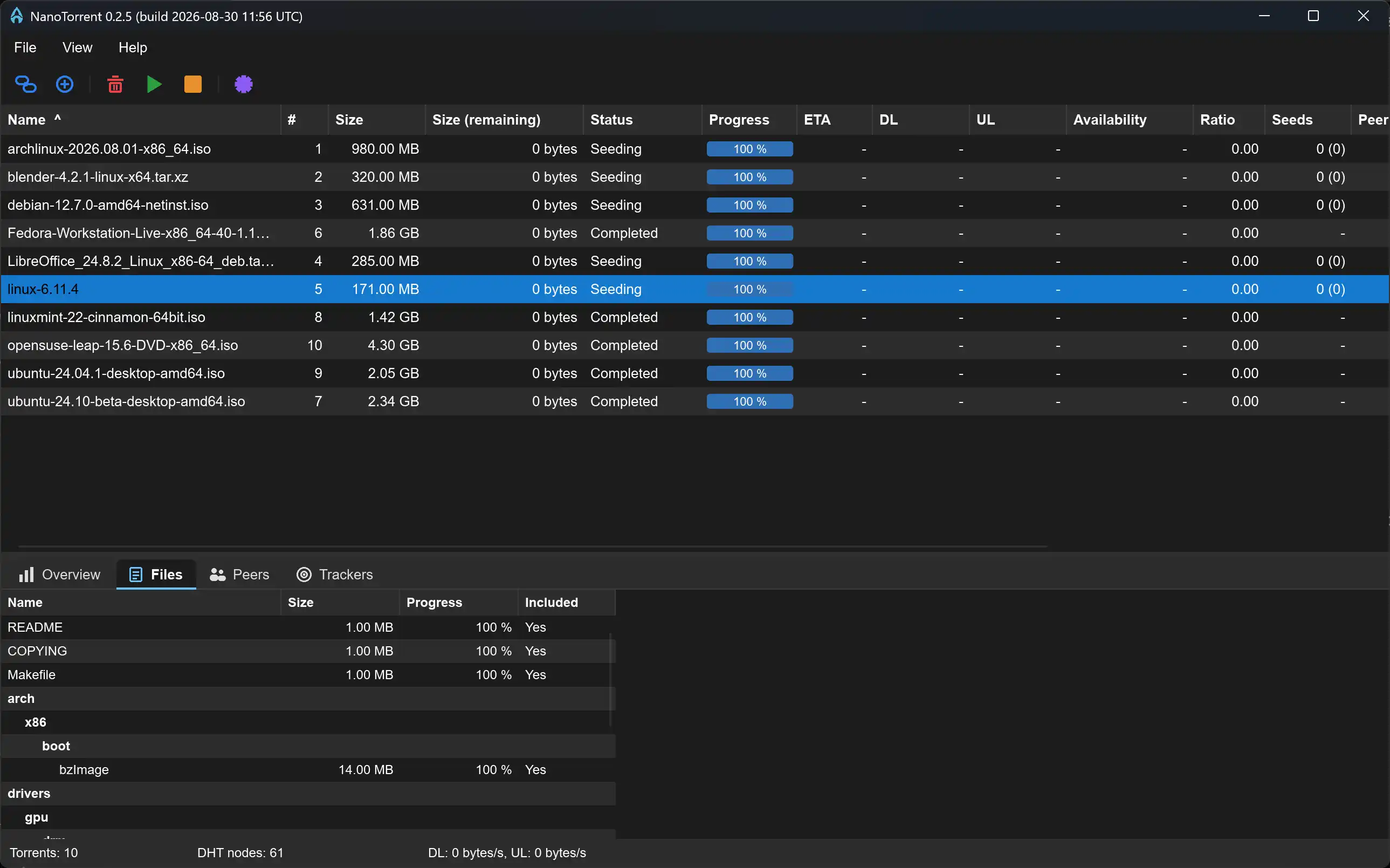 The Files tab of the details panel