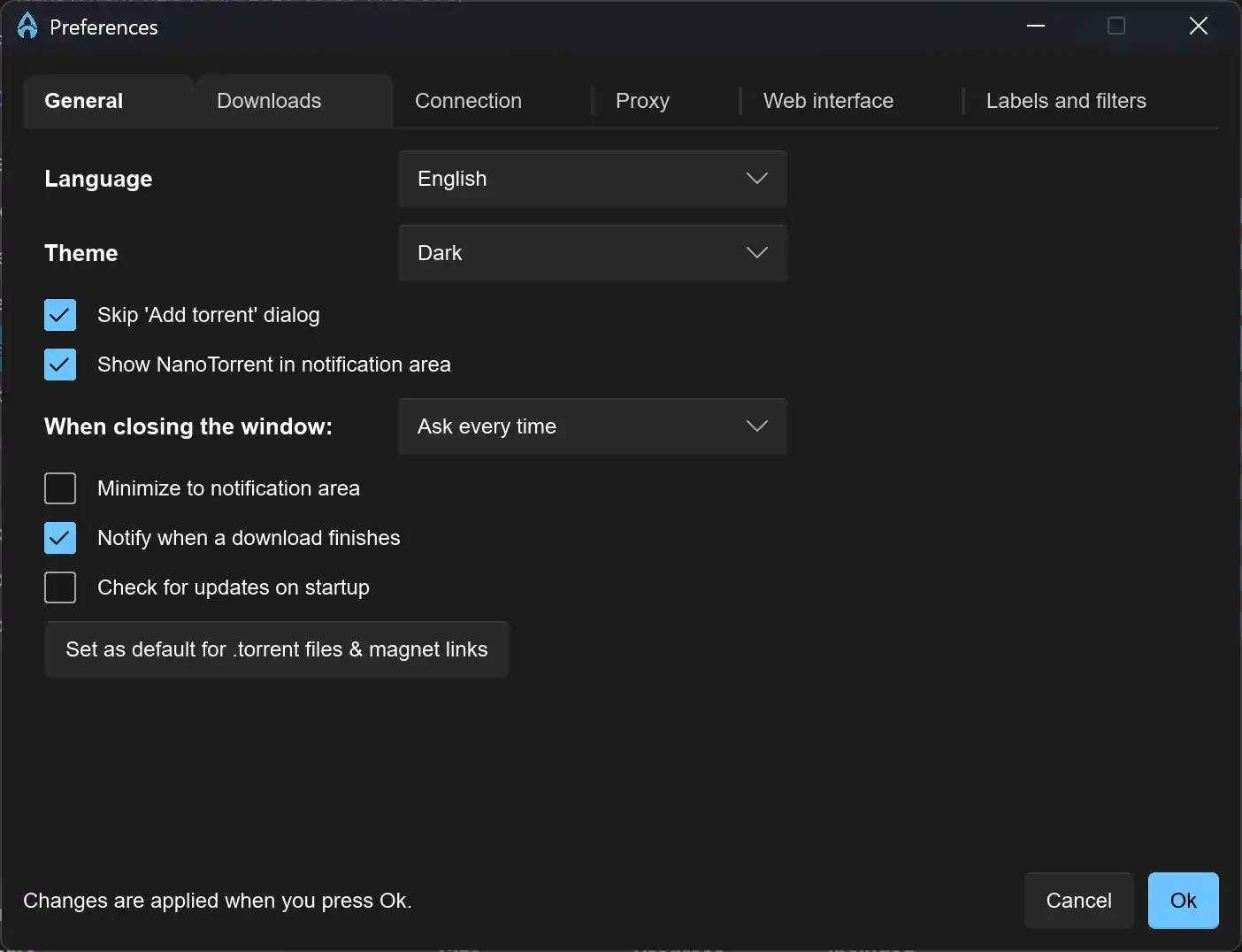 The Preferences dialog