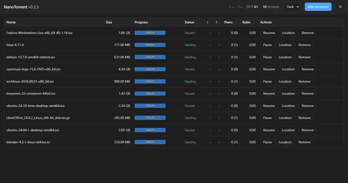 The built-in web interface in its dark theme