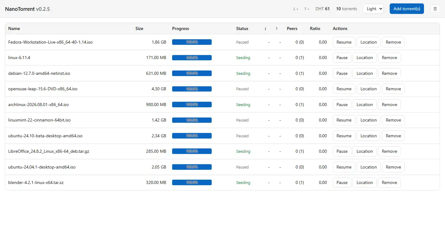 The web interface in its light theme